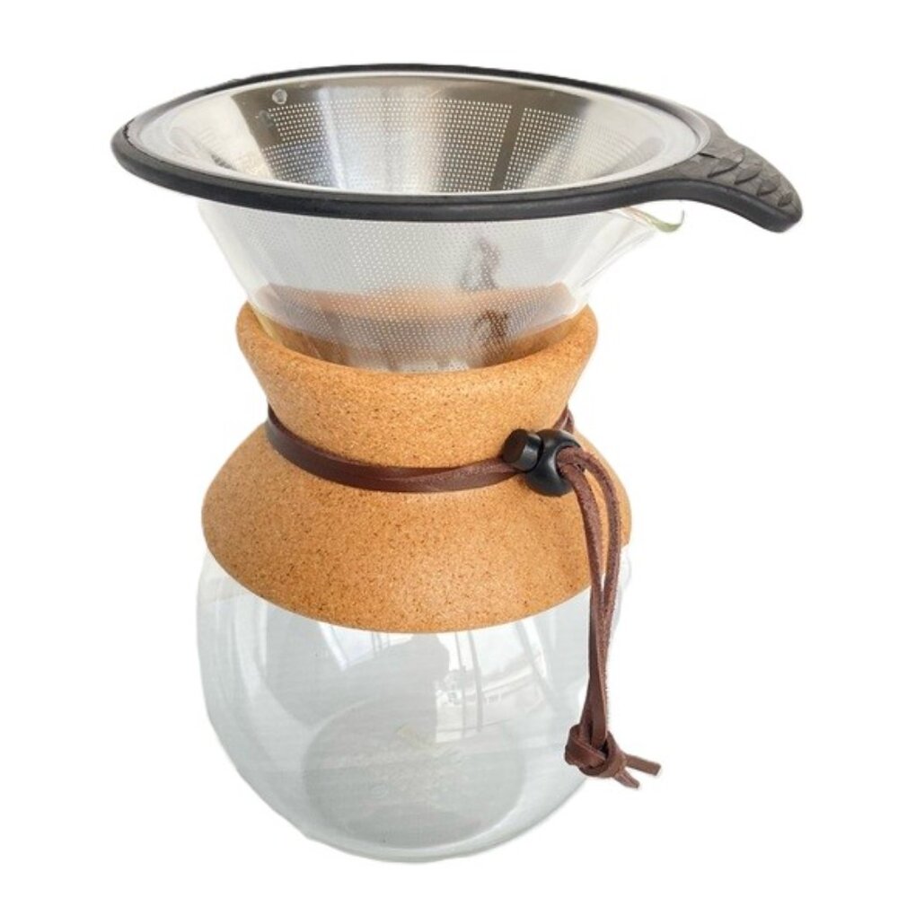 BODUM  Pour Over Coffee Maker, Glass, Stainless Steel Filter, Cork Grip 34 oz